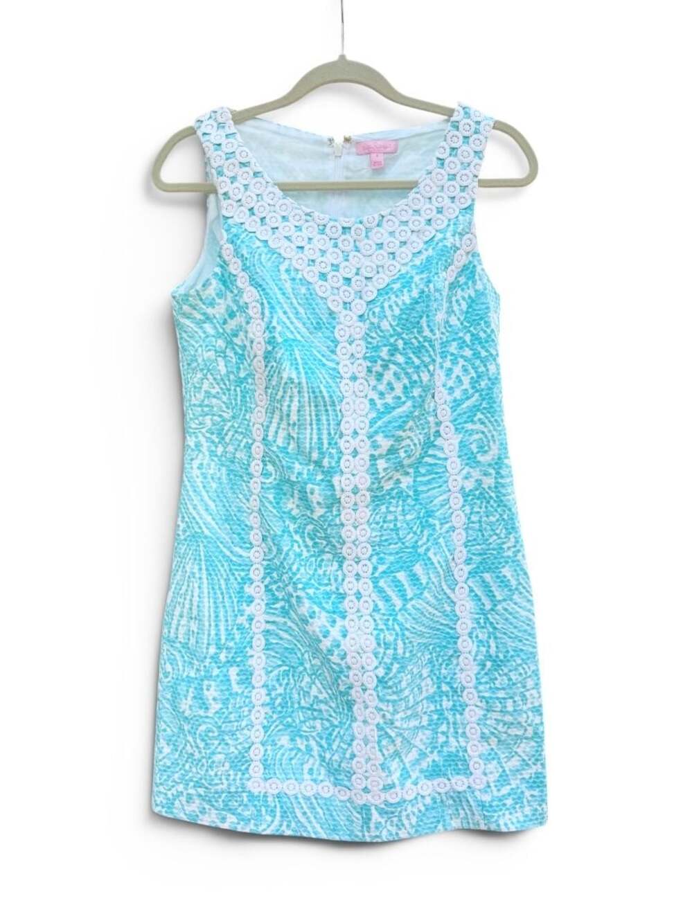 Lilly Pulitzer McFarlane Shorely Blue Sleeveless Shell Print Shift Dress Size 8 - Picture 3 of 4